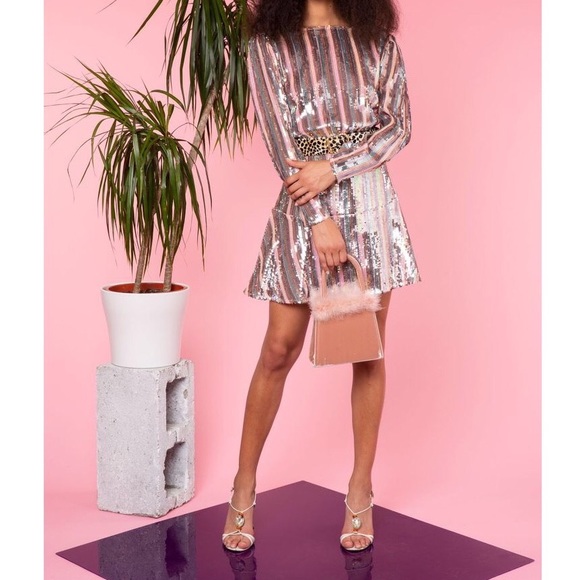 RIXO KYLA SEQUIN STRIPE Long Sleeve Mini Dress Sz M - Picture 4 of 10